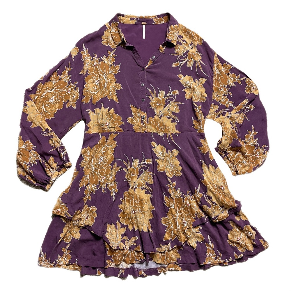 Free People Shake It Purple Fall Floral Mini Dress w pockets S - Picture 8 of 8